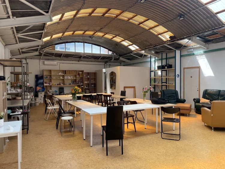 Art supplies and colorful artwork